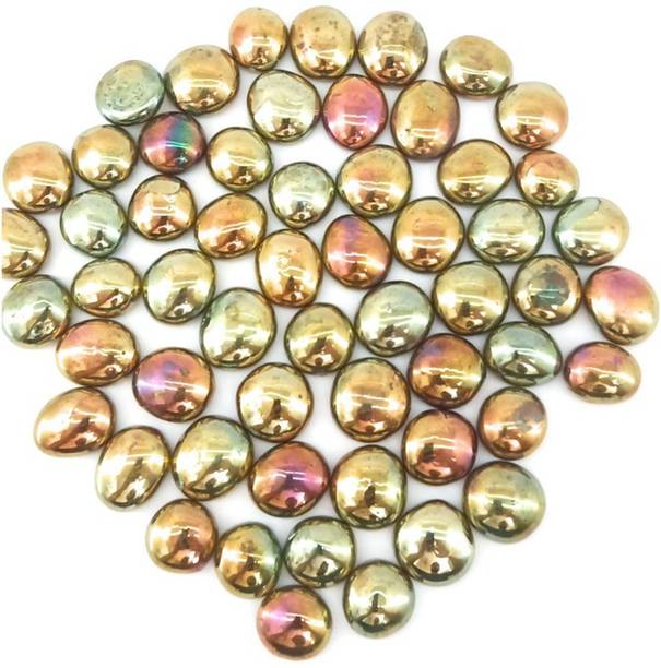 ERCOLE Glossy Shiny Round Glass Pebbles For Fish Tank Aquarium Garden Home Outdoor Decoration (Rainbow Gold, 1 Kg) Polished, Carved, Regular Round Fire Glass Pebbles