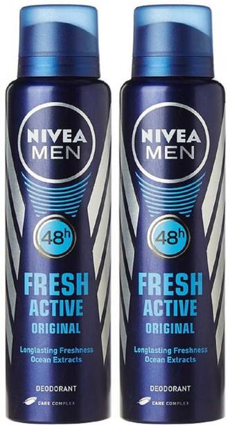 NIVEA Fresh Active Original (300 ML, Pack of 2) Longlasting Deodorant Spray  -  For Men