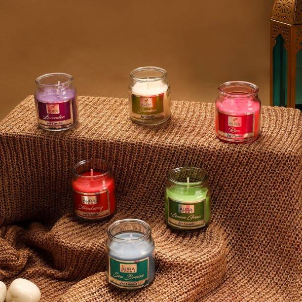 AuraDecor Set of 6 Cookie Highly Fragrance Jar Candle ( Jasmine, Rose, Strawberry, Lavender, Sea Breeze, Lemon Grass ) Burning Time 30 to 35 hours Approx. Each Candle