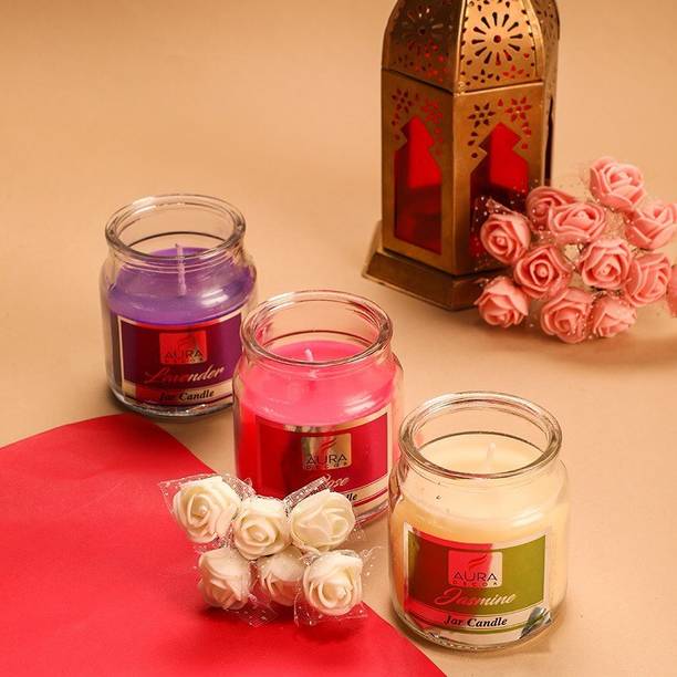 AuraDecor Set of 3 Cookie Highly Fragrance Jar Candle ( Jasmine, Rose & Lavender ) Burning Time 30 to 35 hours Approx. Each Candle