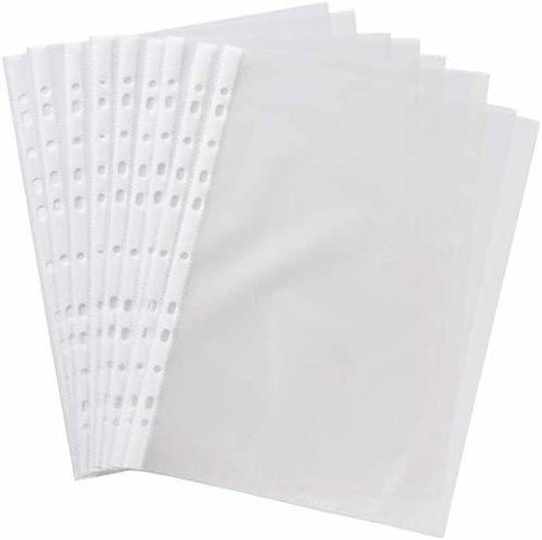 WeKonnect Glossy Transparent Document Sleeves, Clear Certificates | Water Proof Sheet Protectors 11 Holes Punched Ring Files A4 Size | 50 Microns (Pack of 100) Plastic Folders