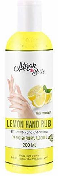 Mirah Belle Lemon Hand Rub Sanitizer with Vitamin E - 200 ML (72.9% Alcohol) - FDA Approved - Best for Men, Women and Children - Natural, Herbal, Sulfate and Paraben Free Hand Cleanser Hand Rub Bottle