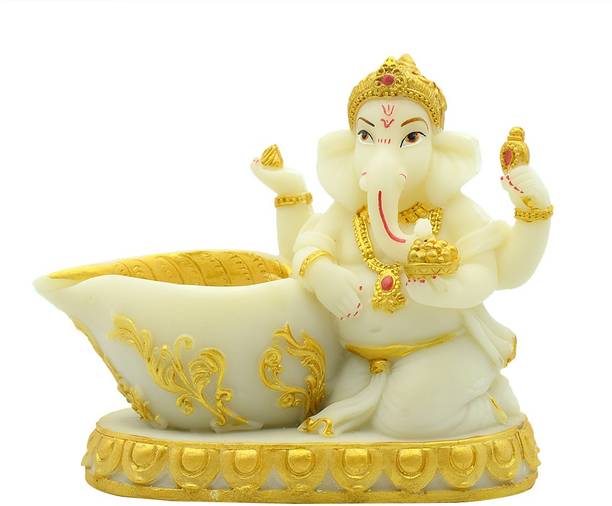 Puja N Pujari Lord Ganesha Polyresin Hindu Idol/Ganapati Murti Showpiece for Home Decor Decorative Showpiece  -  13 cm