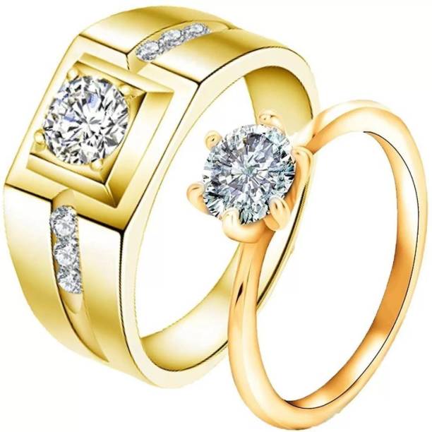 Women Fashion Traders ADJUSTABLE COUPLE BAND RING SET Alloy Cubic Zirconia Gold Plated Ring Set