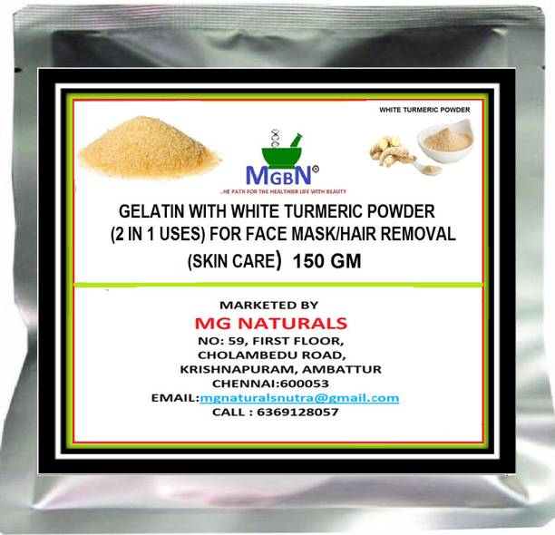 MGBN GELATIN WITH WHITE TURMERIC POWDER (2 IN 1 USES) FOR FACE MASK/HAIR REMOVAL (SKIN CARE) - 150 GM