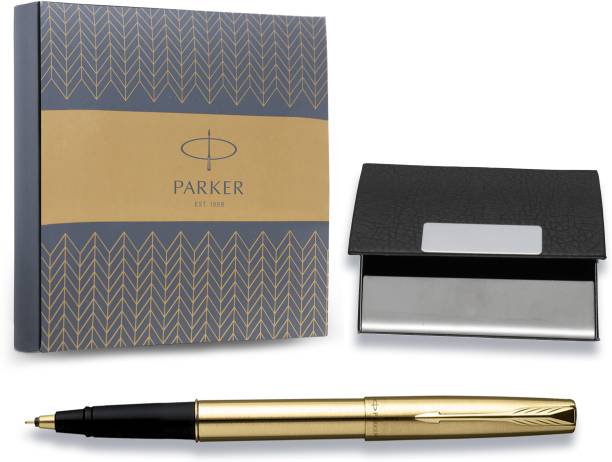 PARKER Frontier Gold Roller Ball pen with Parker cardholder Pen Gift Set