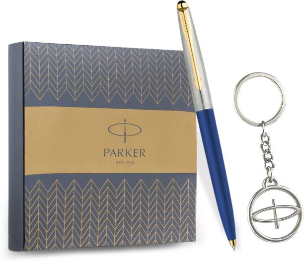 PARKER Galaxy standard Blue ball pen with Gold trim + Parker keychain Pen Gift Set