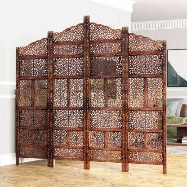 House of Pataudi Handcrafted 4 Panel Wooden MDF Room Partition & Room Divider (Brown) Solid Wood Decorative Screen Partition