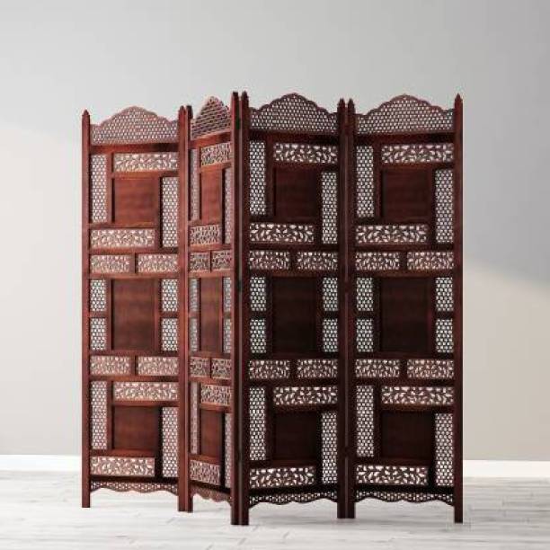 House of Pataudi Handcrafted 4 Panel Wooden MDF Room Partition & Room Divider (Red) Solid Wood Decorative Screen Partition