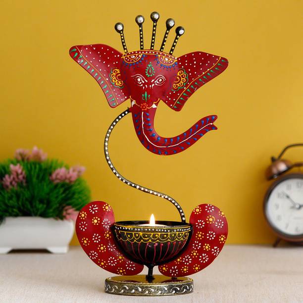 COOTER Handcrafted Metal Ganesha Tealight Candle Holder for Home Decor Decorative Showpiece  -  28 cm