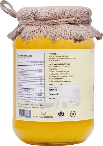 Vanalaya A2 Gir Cow Ghee, pure desi ghee made from traditional bilona method Ghee Glass Bottle