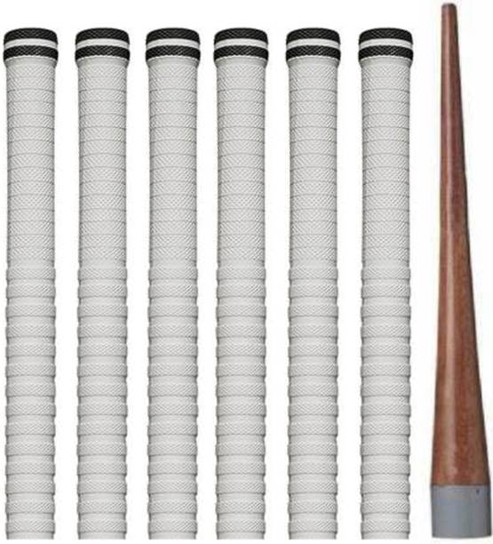 y2m Pair of 6 Cricket Bat White Grip + One Wooden Cone (Gripper) सुपर टैकी