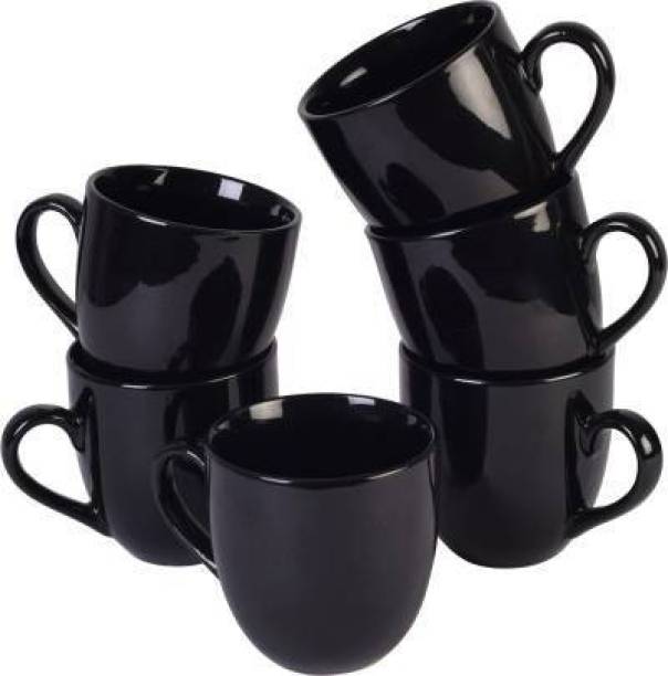 Flipkart SmartBuy Pack of 6 Ceramic black shine abstract tea/coffee cups (Black) Ceramic Coffee Mug