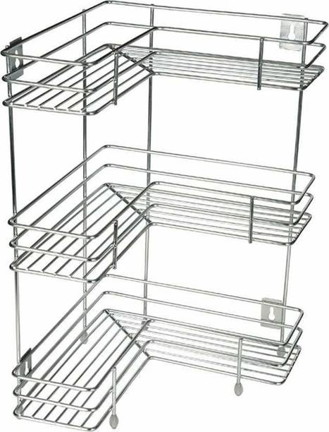 Shopmart Utensil Kitchen Rack Steel Stainless Steel 3 Layer L-Shape Corner Stand for kitchen Rack Utensil Kitchen Rack