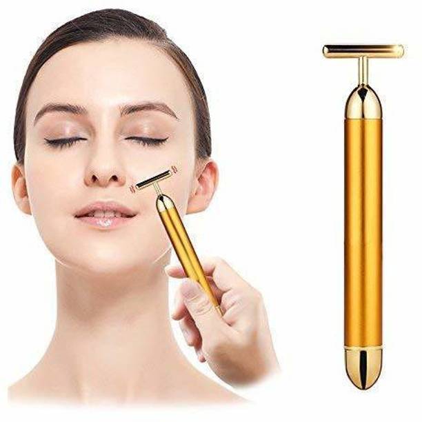 LANFFIA T-Shaped Anti Wrinkle Massager for Forehead, Cheek,Neck ,Clavicle Arm Leg 24K Gold Energy Beauty Bar Electric Vibration Facial Massage for Face Skin Care Massager