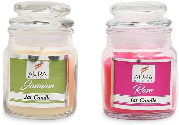 AuraDecor Set of 2 Cookie Highly Fragrance Jar Candle ( Jasmine & Rose ) Burning Time 30 to 35 hours Approx. Each Candle