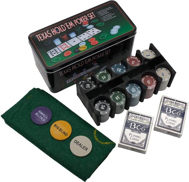 Jango Poker Set With 200 Chips ,Poker Mat ,2 Deck Cards (Tin Box