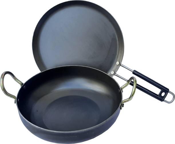 LooksGood INDIAN Iron cookware combo Dosa 25cm Dia + Fry Pan 23 cm+Kadahi 24 cm Cookware Set