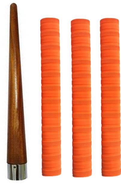 Y2M Set of 3 Cricket Bat Orange Grip + One Wooden Cone Chevron