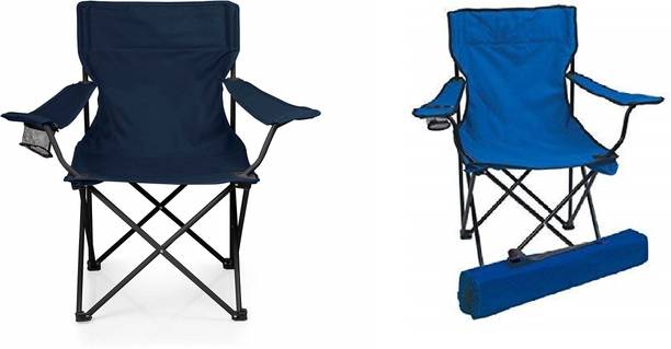 BLAPOXE Portable Folding Camping Chair with Arm Rest Cup Holder and Carrying and Storage Bag - Dark Blue, Light Blue Pack of 2 Metal Outdoor Chair