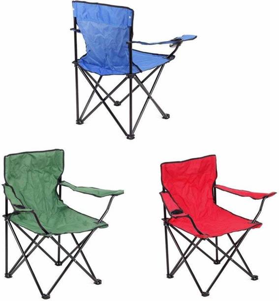 BLAPOXE Portable Folding Camping Chair with Arm Rest Cup Holder and Carrying and Storage Bag - Red, Blue, Green Pack of 3 Metal Outdoor Chair