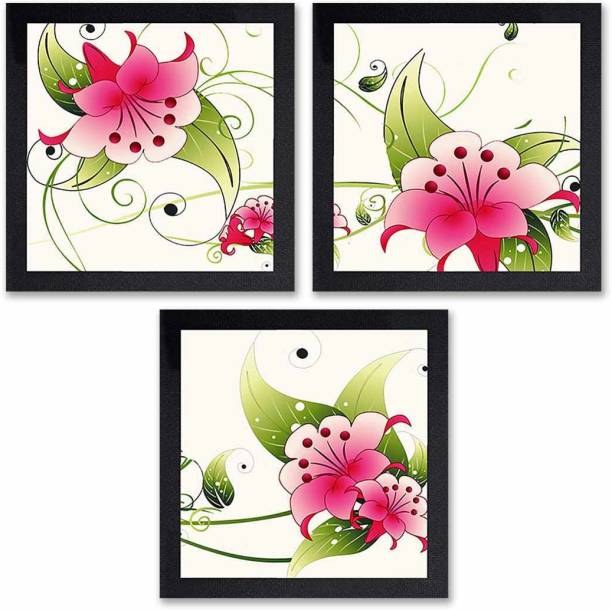 Poster N Frames Set of 3 painting of Beautiful Flower Art 0198 Digital Reprint 14 inch x 14 inch Painting
