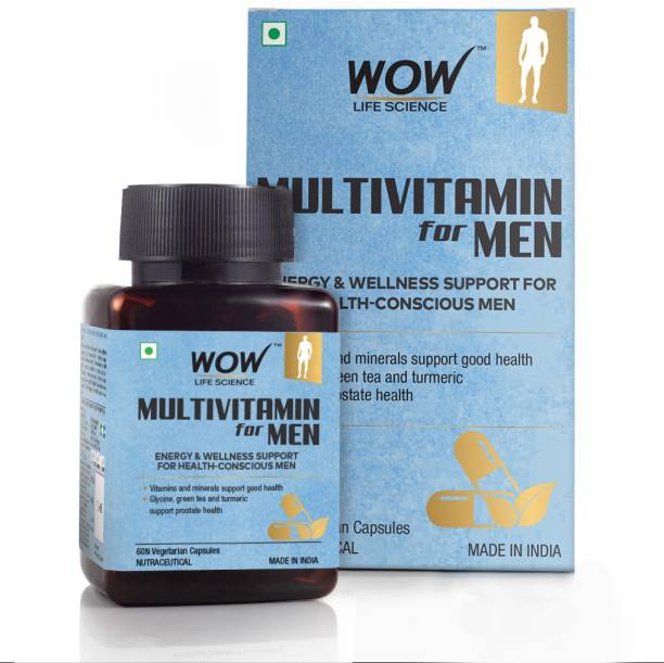 WOW Life Science Multivitamin for Men - with Glycine,Green Tea,Turmeric,Vitamins - 60 Veg Capsules
