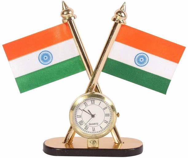 OMG Indian Flag With Clock Rectangle Car Dashboard Flag