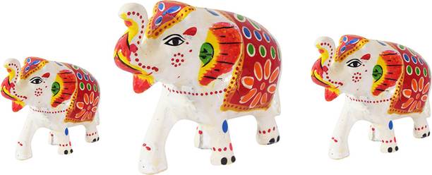 DreamKraft HandCrafted Embos Showpiece Elephant For Decoration (Set of 3) डेकोरेटिव शोपीस  -  6 cm