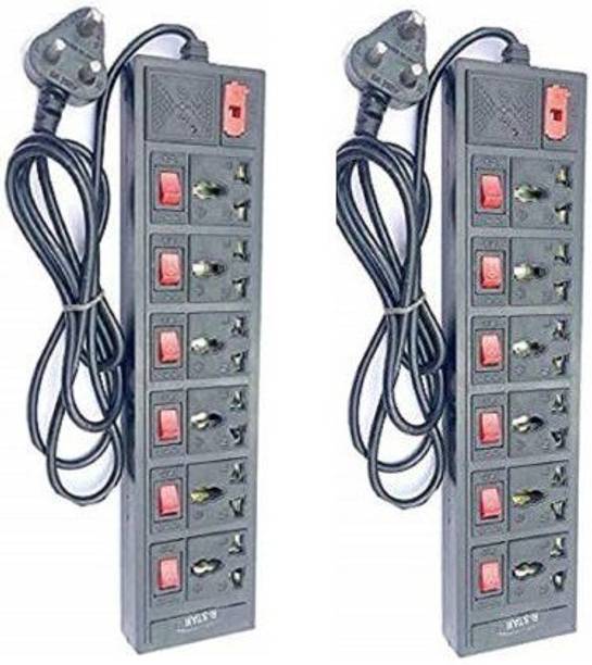 Skeisy 6 SHOCKET PLUS 6 SWITCH EXTENSION CORD WITH LED INDICATOR 6AMP 3MTR WIRE PACK OF-2 6  Socket Extension Boards