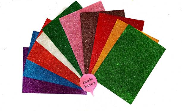 खुशा क्रिएशंस Glitter Foam sheets (Pack of 10 , Multicolor) For Craft , School projects , DIY