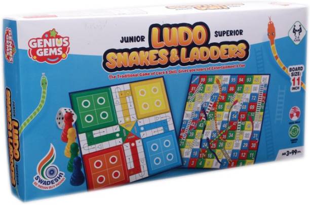 GENIUS GEMS LUDO SNAKES & LADDERS BOARD GAME 9" X 9" BOARD SIZE FOR AMAZING PLAY Party & Fun Games Board Game