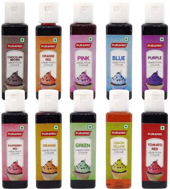 PURAMIO Liquid Food Colours, 30ml Each, (Pack of 10)- Multicolor
