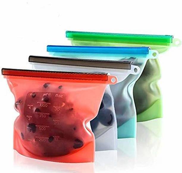 LAKSHMINARAYAN SALES 4 Pack Silicone Storage Bags Reusable Fridge bags for Food, Snack,Vegetable,Meat for Fridge and Microwave freezer Bags Silicone Storage Pouch