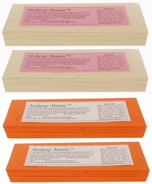 makeupmania Non-Woven Body Wax Strips, Hair Removal Waxing Strips for Face, Legs, Underarms, Facial Eyebrow, Disposable Strips (Ivory, Orange) Strips