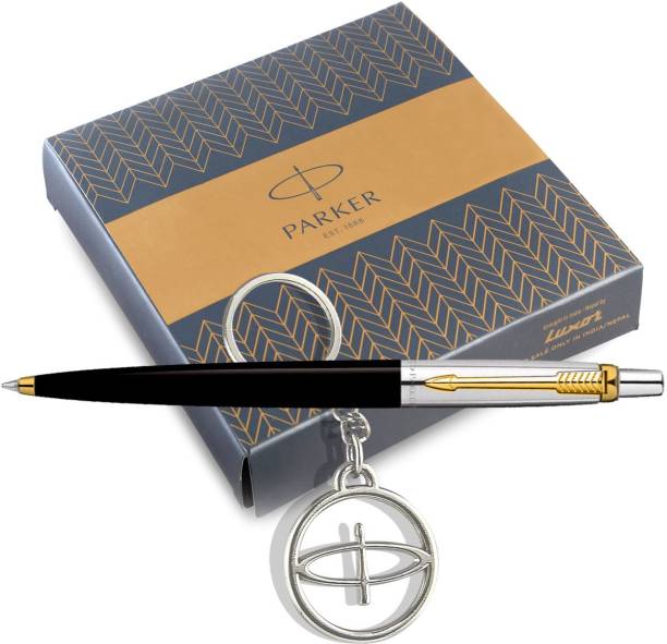 PARKER Jotter standard Black & Chrome ball pen with Gold trim + Parker keychain Pen Gift Set