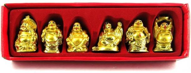 Varanasi Enterprises Feng Shui Laughing Buddha Set of 6 Pieces Decorative Showpiece - 3 cm
