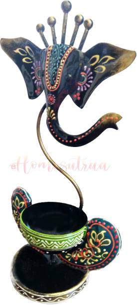 Homesutraa Metal Handmade Hand Painted Black Iron Lord Ganesh Tealight Candle Holder – 11 Inch - Home & Table Decor - A Perfect Gift Idea Iron Tealight Holder