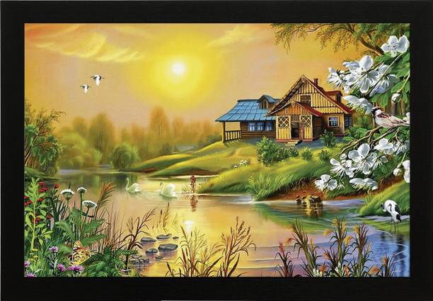 Masstone Beautiful Landscape Natural Scene UV Coated Matt textured Framed Digital Reprint 14 inch x 20 inch Painting