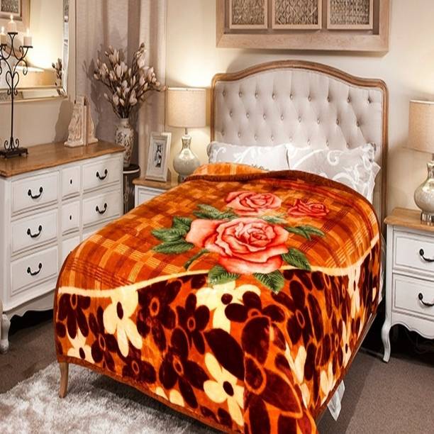 SIGNATURE Floral Single Mink Blanket for  Heavy Winter
