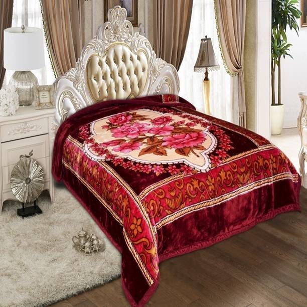SIGNATURE Floral Single Mink Blanket for  Heavy Winter