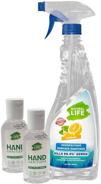 Natural Life Citrus Surface Sanitizer 500ml &  Small 55 ml, 99% Natural - Combo (500 ml x 55 ml -2) Hand Sanitizer Bottle