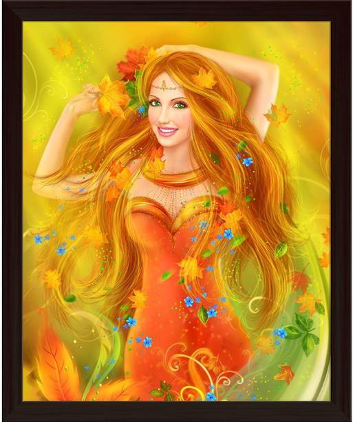 Artzfolio Fantasy Fashion Portrait of Fairy Woman in Autumn Tabletop Painting Dark Brown Frame 8inch x 9.6inch (20.3cms x 24.4cms) Digital Reprint 8.5 inch x 10.1 inch Painting