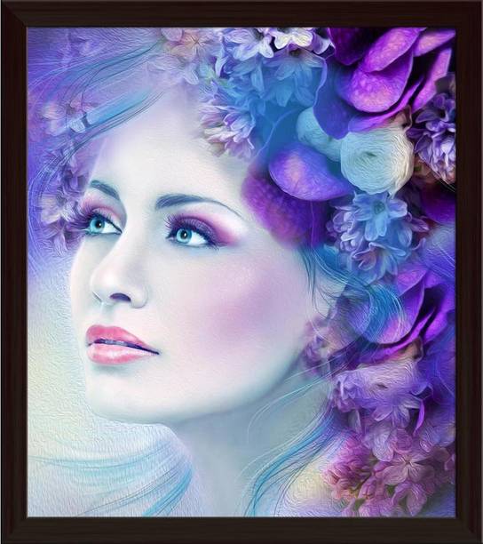 Artzfolio Fantasy Woman Flowers Tabletop Painting Dark Brown Frame 10inch x 11.3inch (25.4cms x 28.6cms) Digital Reprint 10.5 inch x 11.8 inch Painting