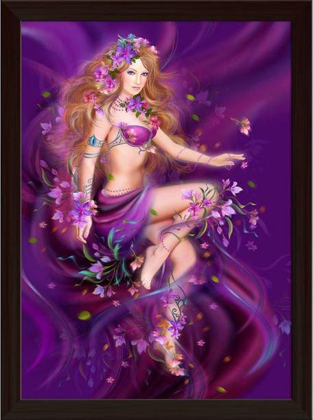 Artzfolio Fantasy Fashion Portrait of Woman & Flowers D2 Tabletop Painting Dark Brown Frame 8inch x 10.8inch (20.3cms x 27.4cms) Digital Reprint 8.5 inch x 11.3 inch Painting