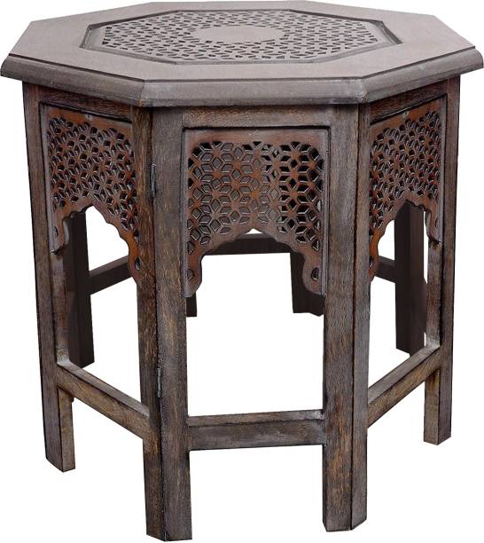 House of Pataudi Wooden Handcrafted Carved Solid Folding Grey Coffee Table Solid Wood Side Table Solid Wood Side Table
