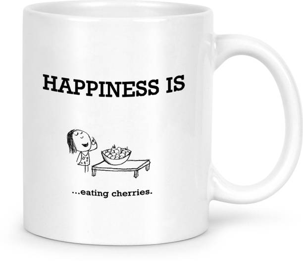 IDREAM Motivational Quote Printed - Happiness Is Eating Cherries Ceramic Coffee Mug