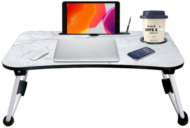 JAYOG ENTERPRISE White-Grey Marble Smart Multi-Purpose Laptop Table with Dock Stand Wood Portable Laptop Table