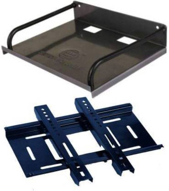 Ridamic Combo of Settop Box Stand Shelf Rack and Wall Bracket Mount for upto 32 inch LED/LCD TV Steel Wall Shelf
