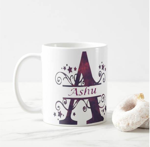 V Kraft "alphabet name ashu " quote white Ceramic with Handle-Perfect Gift to Anyone On Any Occasion | Coffee & Tea Cup | Pack of 1 Ceramic Coffee Mug